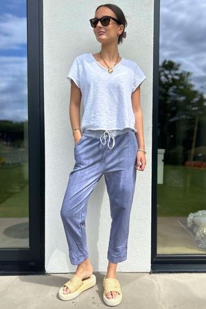 Made in Italy Basic Cotton Jogger Vintage Mid Denim Print 